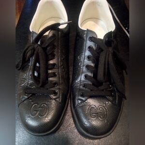 Gucci Ace GG Embossed Black Leather